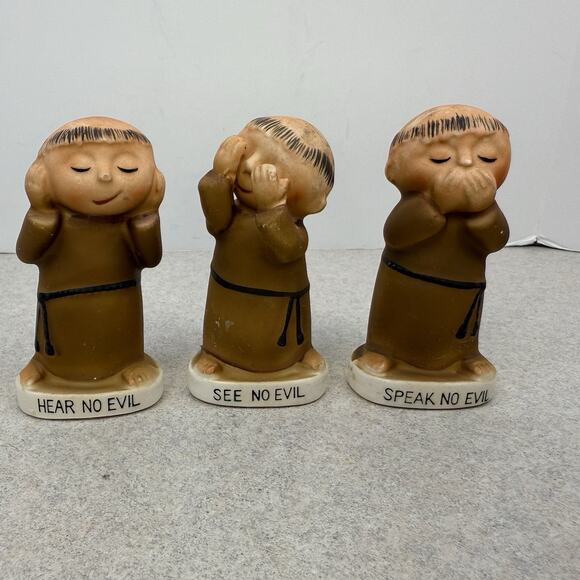 Vintage Set of 3 NORCREST Friars Munks No Evil - See Hear Speak F579 Japan - Picture 1 of 9